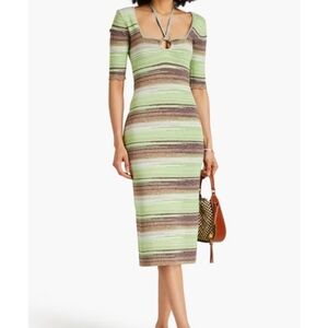 Veronica Beard Green Brown Kante Striped Knit Midi Dress | Size XS NWT